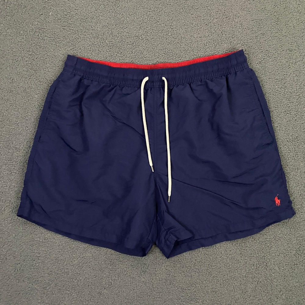 Polo Ralph Lauren Swim Trunks Men XXL Navy Blue Drawstring Mesh Lined Classic